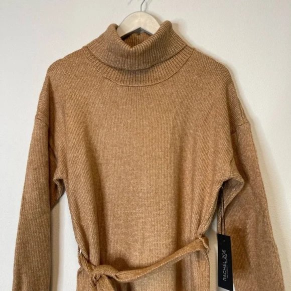Rachel and Zoe Size 2X Long Sweater Dress with Tie Light Brown Turtleneck NWt - Picture 3 of 6